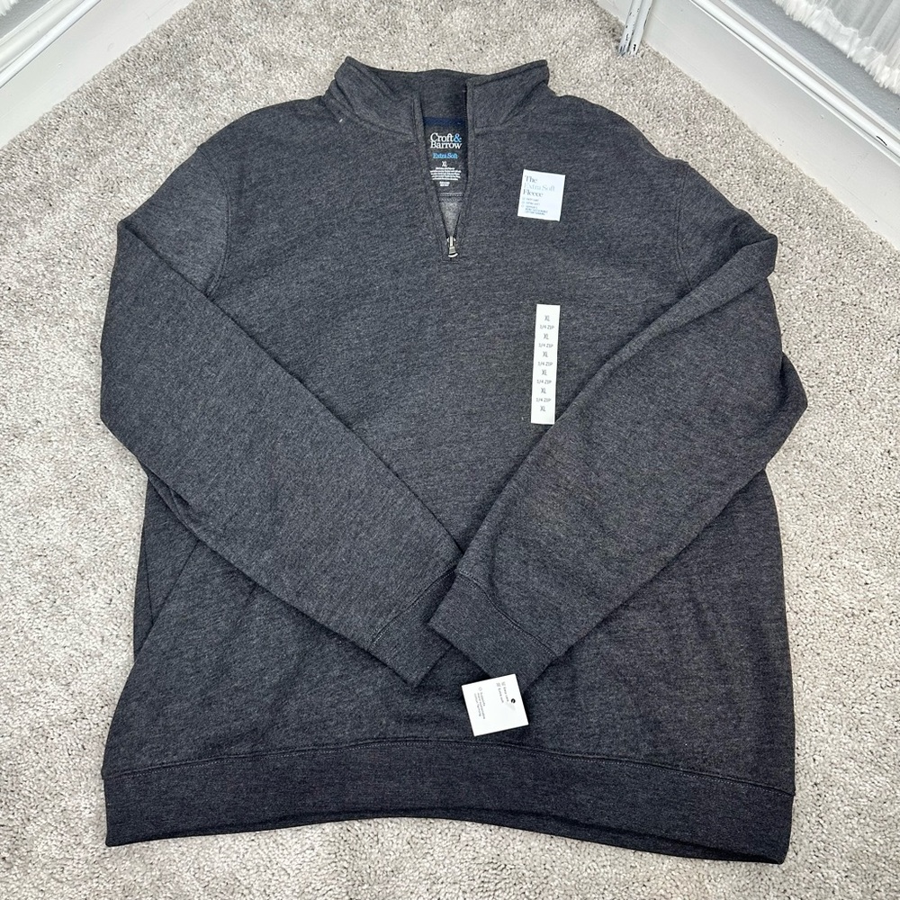 Croft & Barrow Men's Extra Soft Charcoal Grey Quarter Zip-Up Sweater